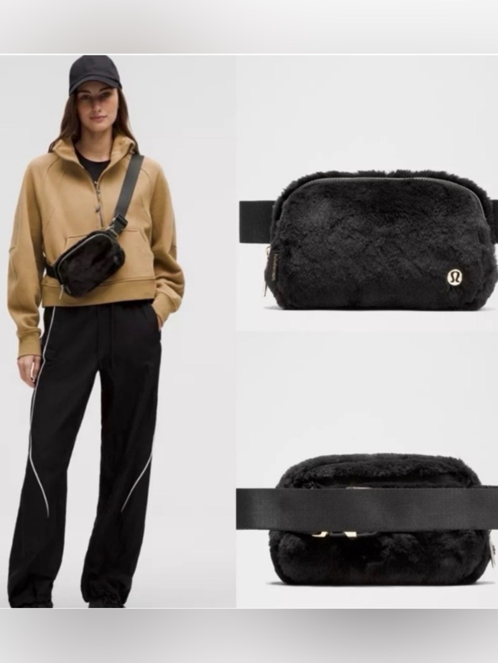 Lululemon Everywhere Belt Bag Plush Fleece Black and Gold, NWT